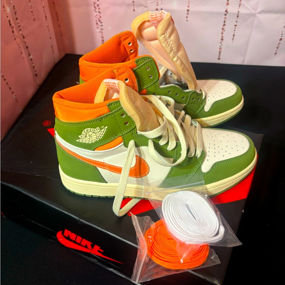 Nike Air Jordan 1 Mid Green Orange White Sneakers